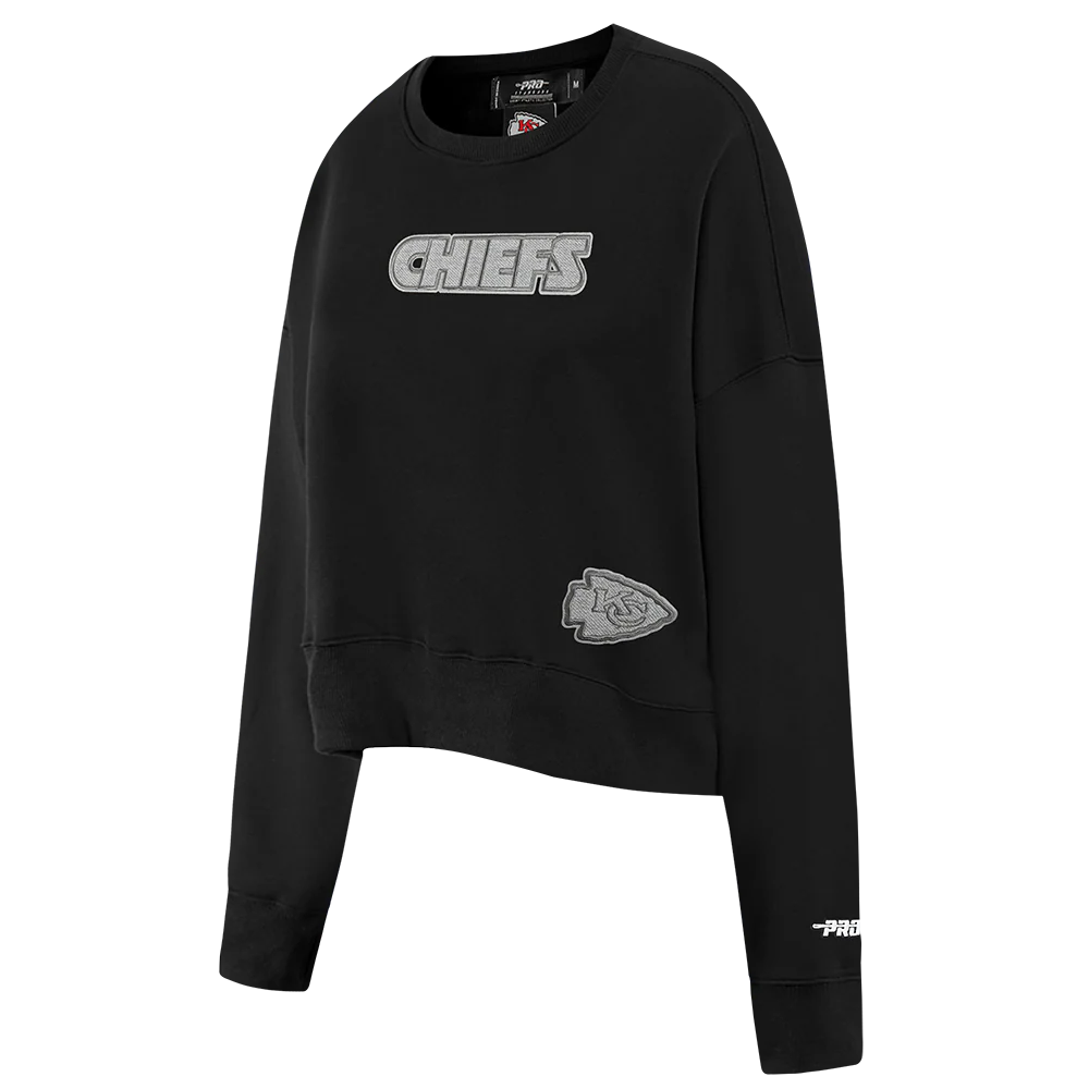 NFL KANSAS CITY CHIEFS REVERSE FRENCH TERRY WOMEN'S FLEECE CREWNECK (BLACK) - Image 2