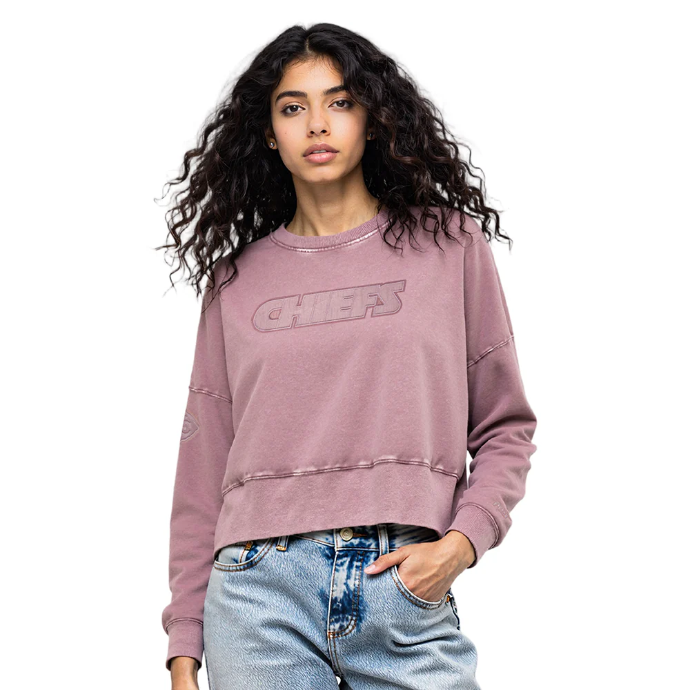 NFL KANSAS CITY CHIEFS WASHED CLASSIC WOMEN'S ENZYME WASH FT CREWNECK (WASHED MAUVE) - Image 10
