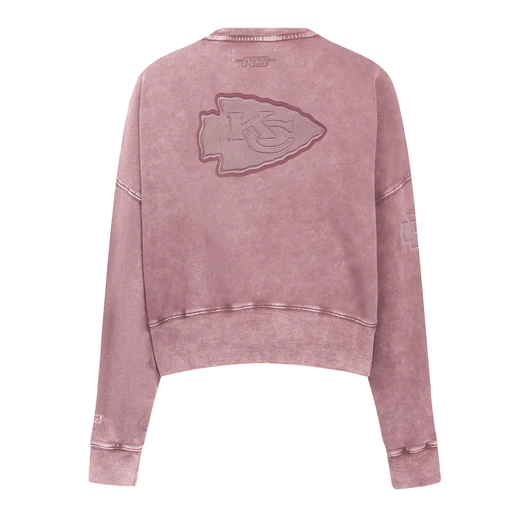 NFL KANSAS CITY CHIEFS WASHED CLASSIC WOMEN'S ENZYME WASH FT CREWNECK (WASHED MAUVE) - Image 3