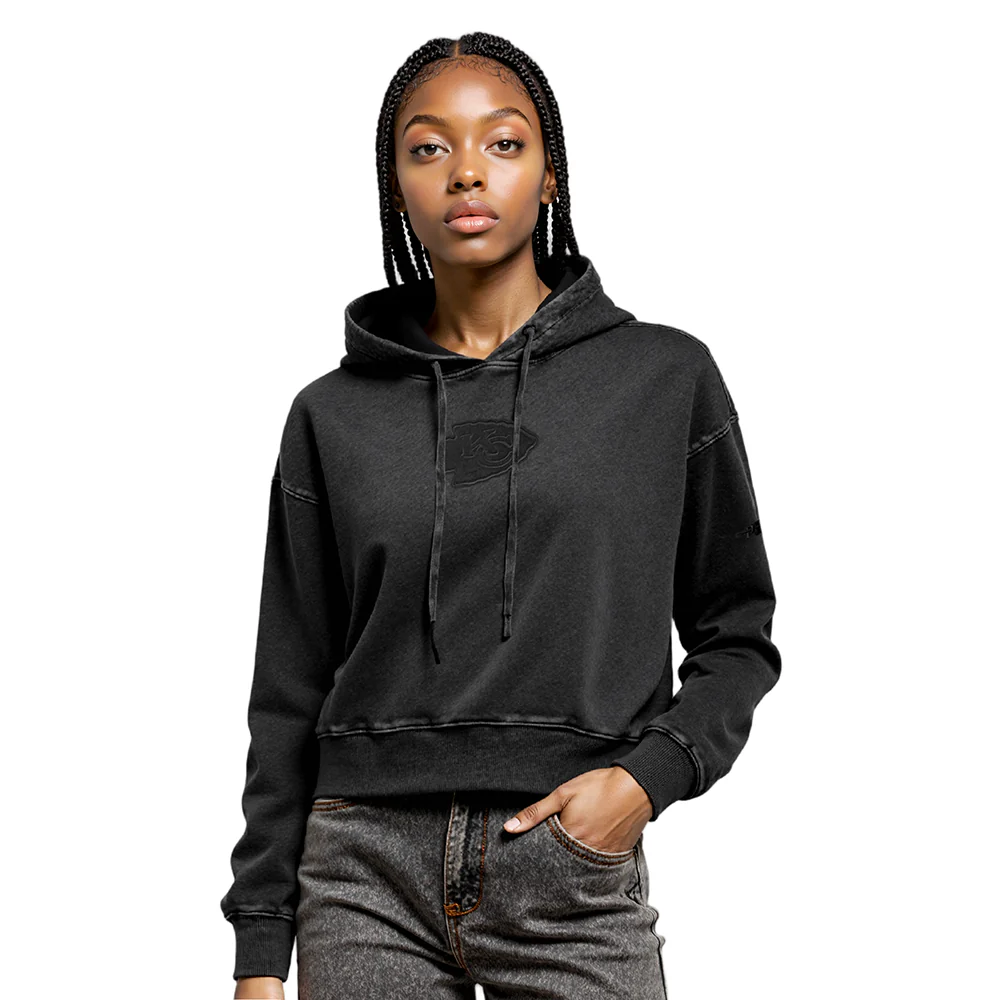 NFL KANSAS CITY CHIEFS WASHED CLASSIC WOMEN'S ENZYME WASH FT CROPPED P (WASHED BLACK) - Image 9