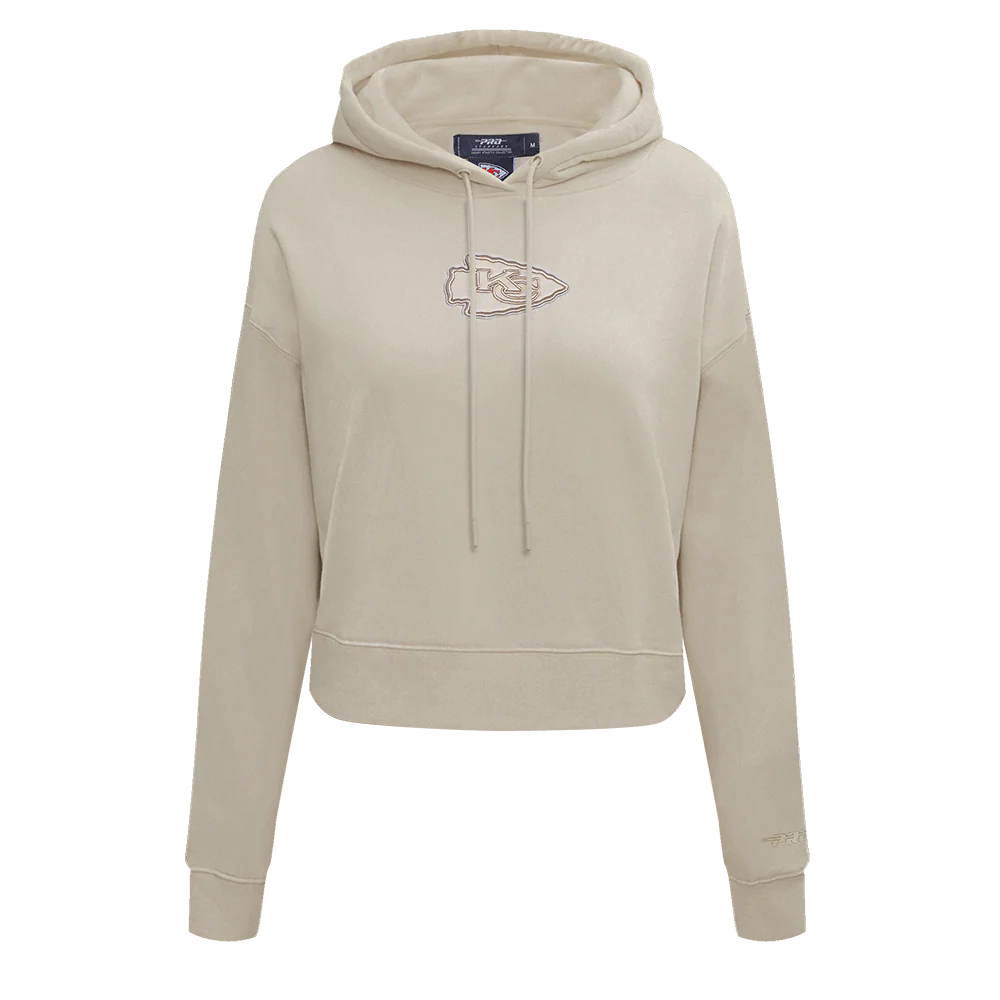 NFL KANSAS CITY CHIEFS NEUTRAL WOMEN'S CROPPED PULLOVER HOODIE (TAUPE)