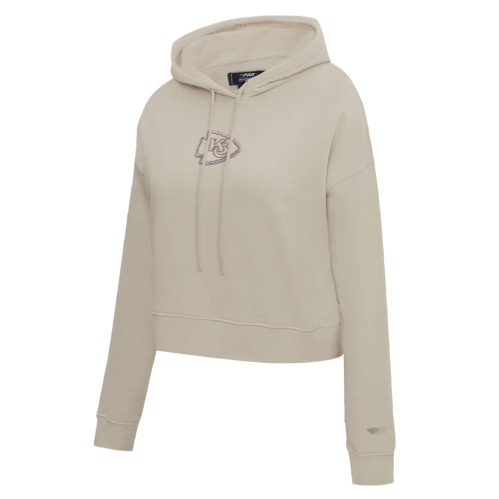 NFL KANSAS CITY CHIEFS NEUTRAL WOMEN'S CROPPED PULLOVER HOODIE (TAUPE) - Image 2