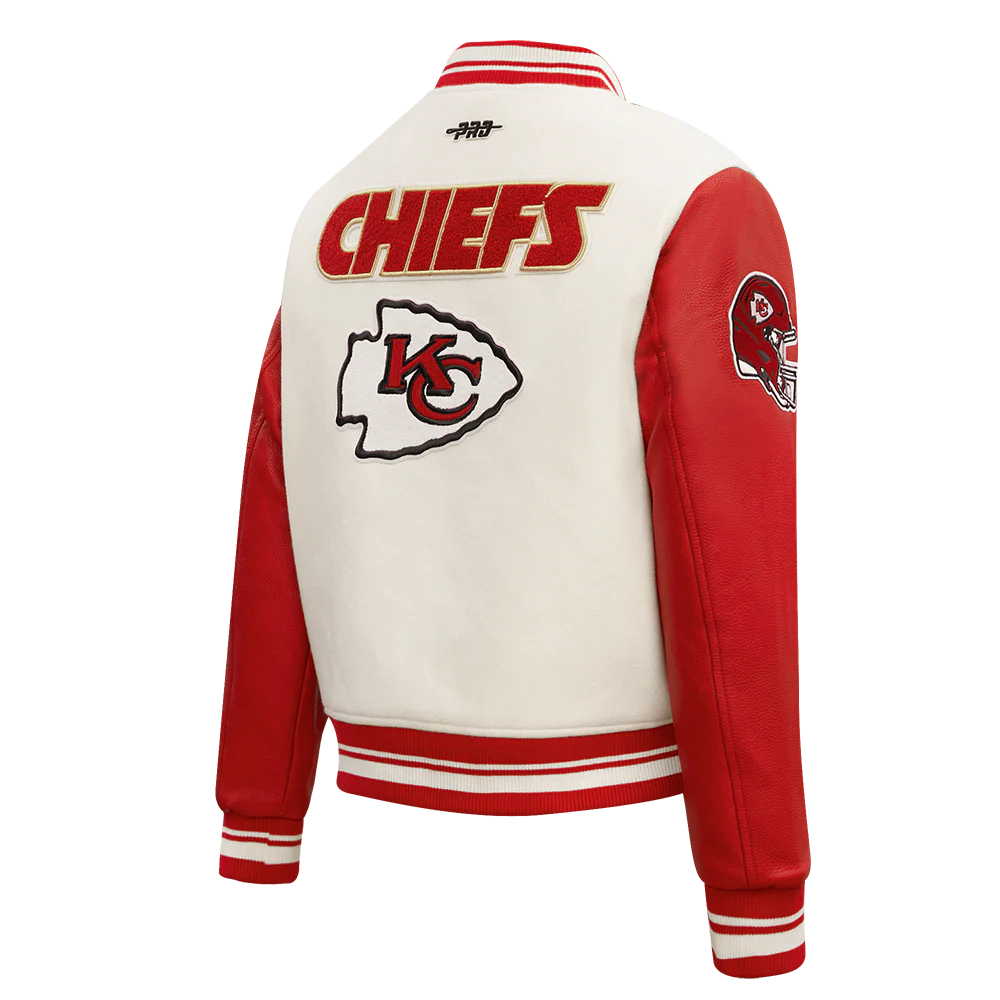 NFL KANSAS CITY CHIEFS RETRO CLASSIC WOMEN'S RIB WOOL VARSITY JACKET (EGGSHELL/ RED) - Image 3