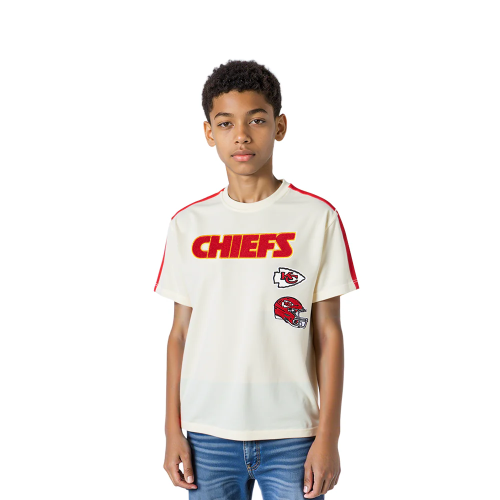 NFL KANSAS CITY CHIEFS RETRO CLASSIC LITTLE BOYS SHORT SLEEVE TAPING TEE (EGGSHELL/ RED)