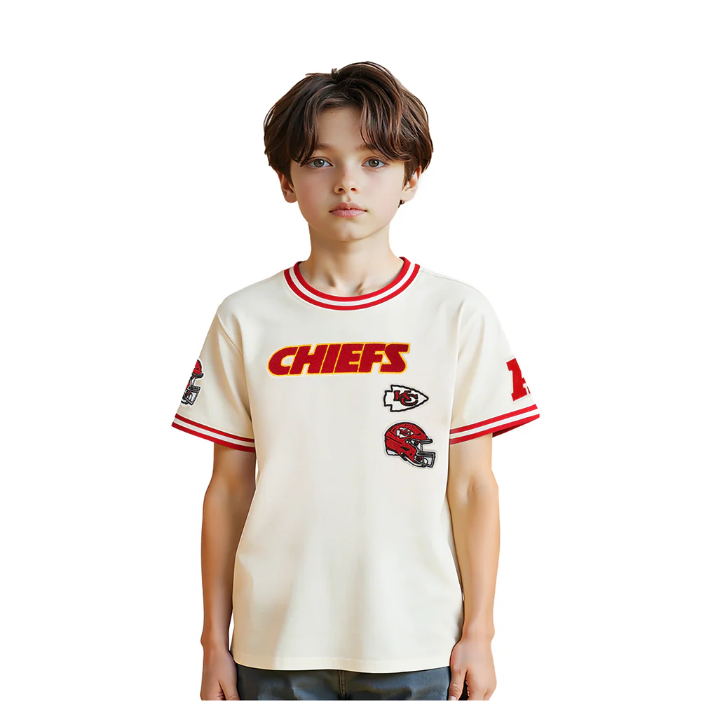 NFL KANSAS CITY CHIEFS RETRO CLASSIC LITTLE BOY'S SS STRIPED RIB TEE (EGGSHELL/ RED)