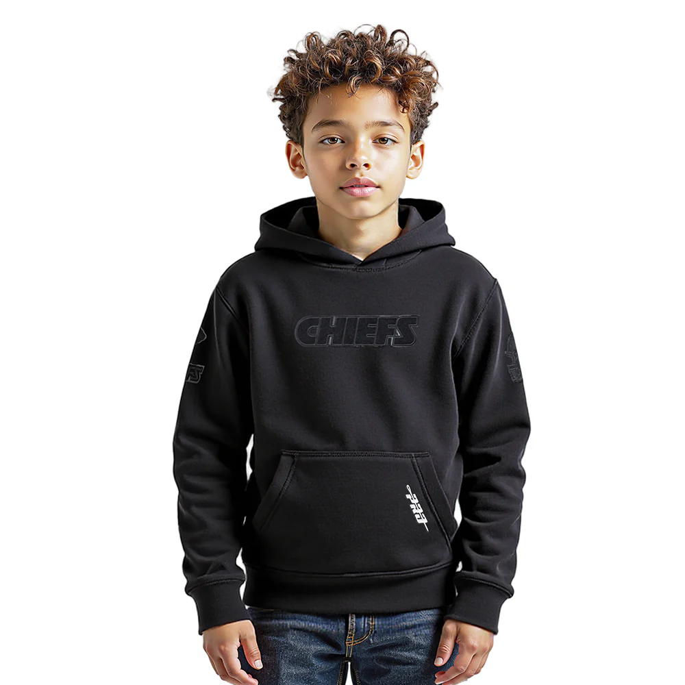 NFL KANSAS CITY CHIEFS TRIPLE BLACK LITTLE BOYS FLEECE PULLOVER HOODIE (BLACK)
