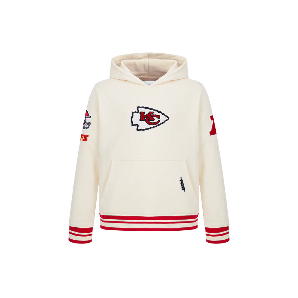 NFL KANSAS CITY CHIEFS RETRO CLASSIC LITTLE BOYS RIB FLEECE PULLOVER HOODIE (EGGSHELL/ RED) - Image 3