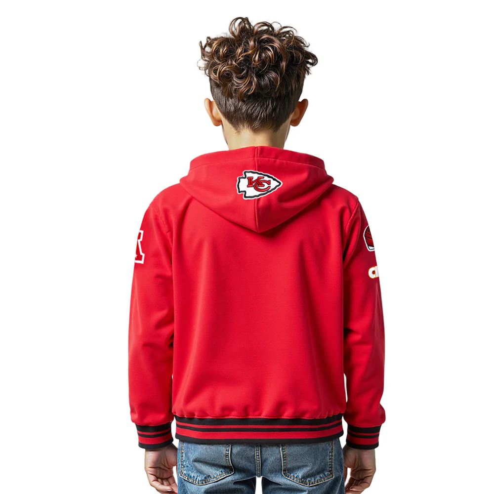 NFL KANSAS CITY CHIEFS RETRO CLASSIC LITTLE BOYS RIB FLEECE PULLOVER HOODIE (RED/BLACK) - Image 10