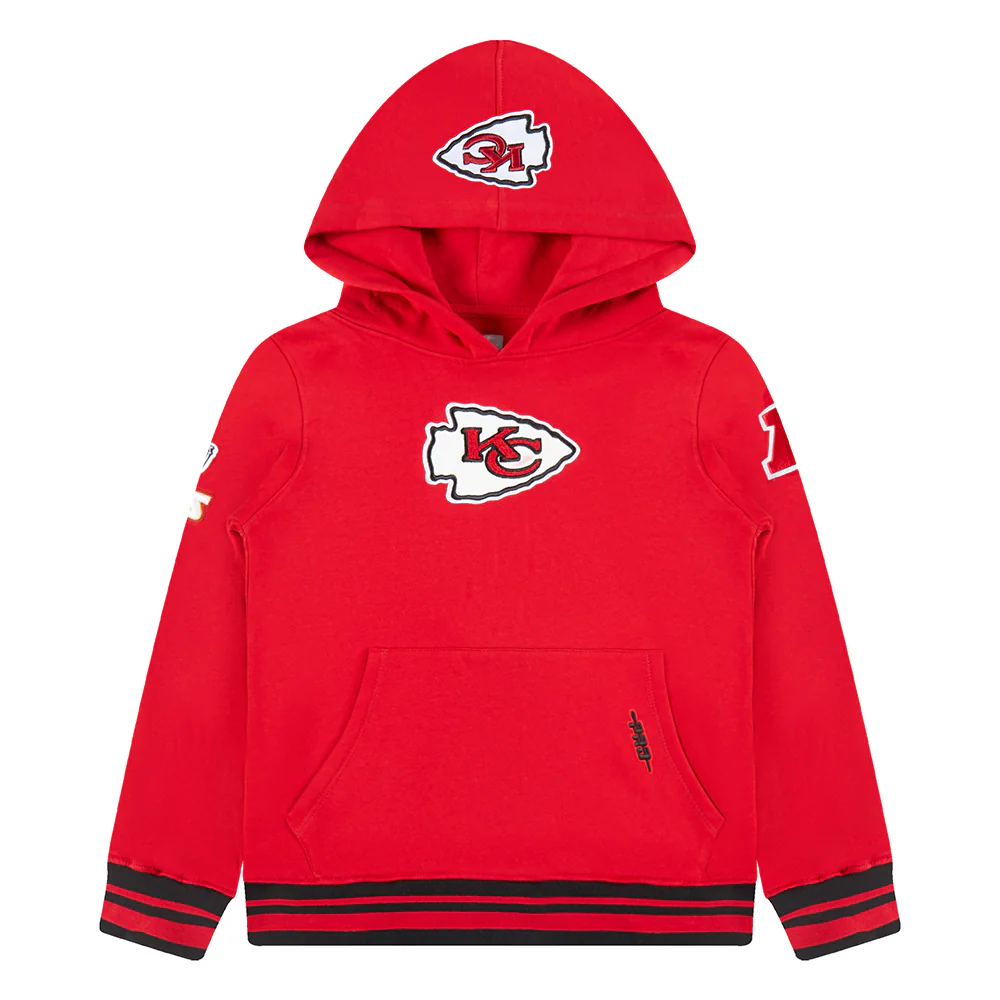 NFL KANSAS CITY CHIEFS RETRO CLASSIC LITTLE BOYS RIB FLEECE PULLOVER HOODIE (RED/BLACK) - Image 3