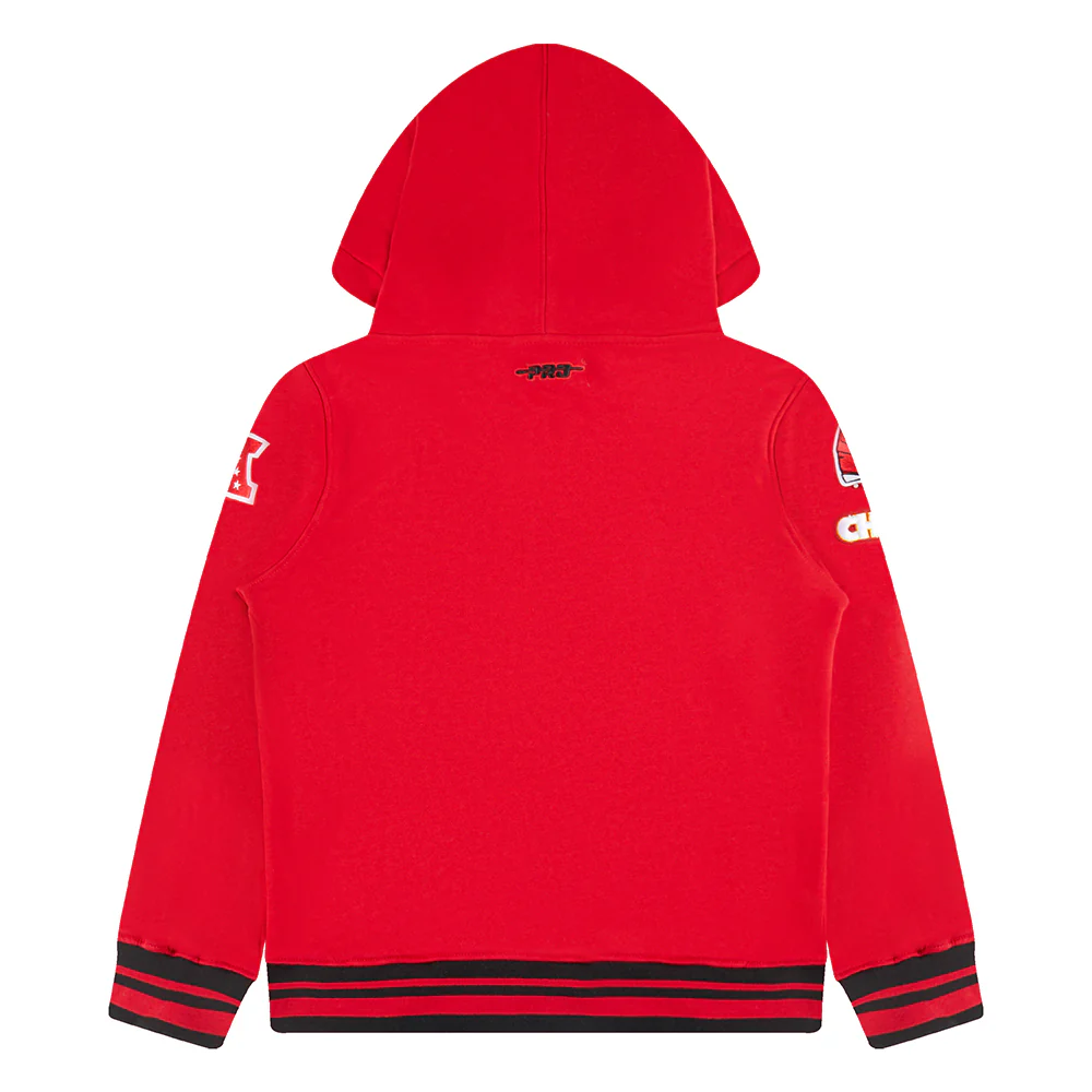 NFL KANSAS CITY CHIEFS RETRO CLASSIC LITTLE BOYS RIB FLEECE PULLOVER HOODIE (RED/BLACK) - Image 4