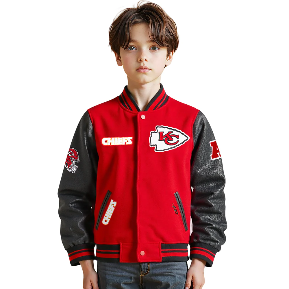 NFL KANSAS CITY CHIEFS RETRO CLASSIC LITTLE BOYS RIB WOOL VARSITY JACKET (RED/BLACK)
