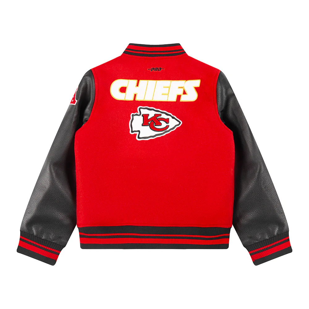 NFL KANSAS CITY CHIEFS RETRO CLASSIC LITTLE BOYS RIB WOOL VARSITY JACKET (RED/BLACK) - Image 13