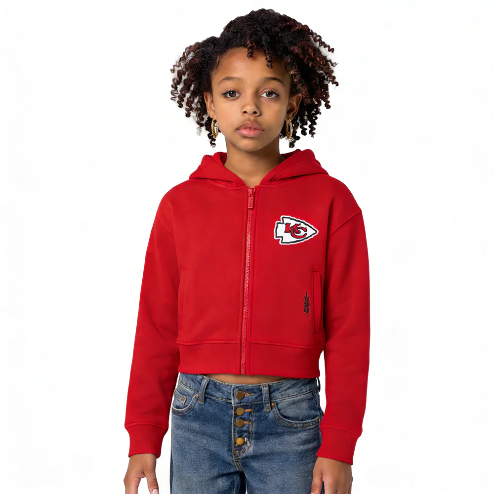 NFL KANSAS CITY CHIEFS CLASSIC LITTLE GIRLS FLEECE FULL ZIP HOODIE (RED)