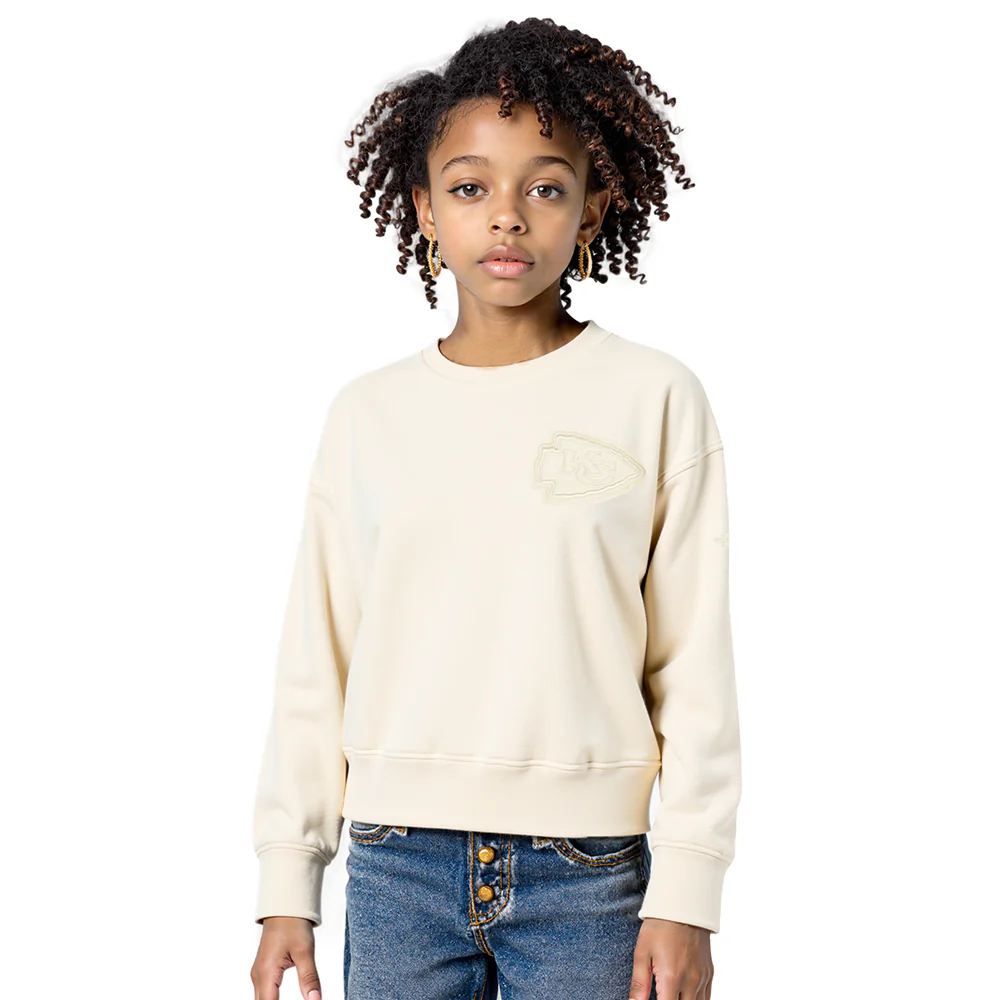 NFL KANSAS CITY CHIEFS NEUTRAL LITTLE GIRLS FLEECE CREWNECK (EGGSHELL)