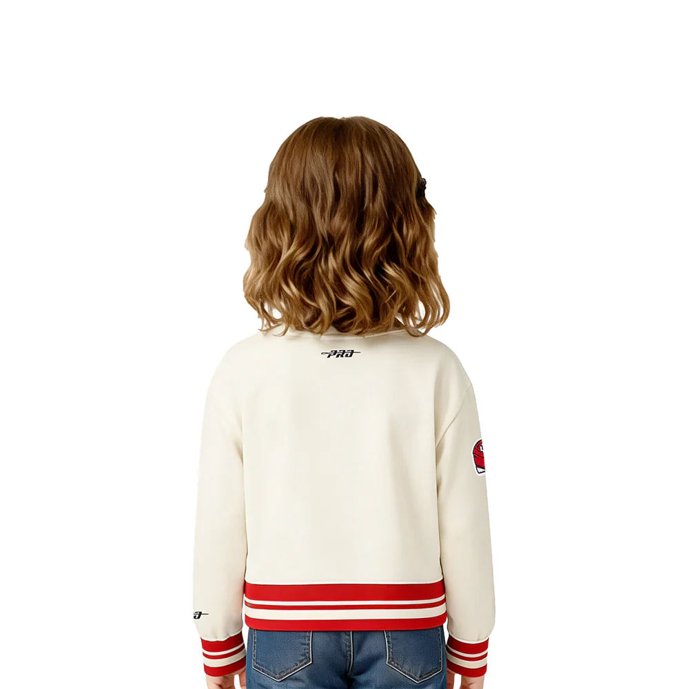 NFL KANSAS CITY CHIEFS RETRO CLASSIC LITTLE GIRLS RIB FLEECE CREWNECK (EGGSHELL/ RED) - Image 2
