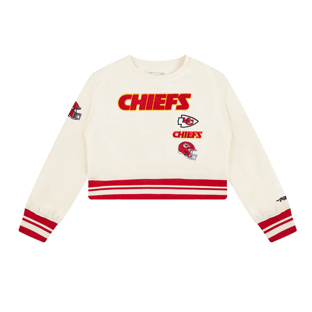 NFL KANSAS CITY CHIEFS RETRO CLASSIC LITTLE GIRLS RIB FLEECE CREWNECK (EGGSHELL/ RED) - Image 3