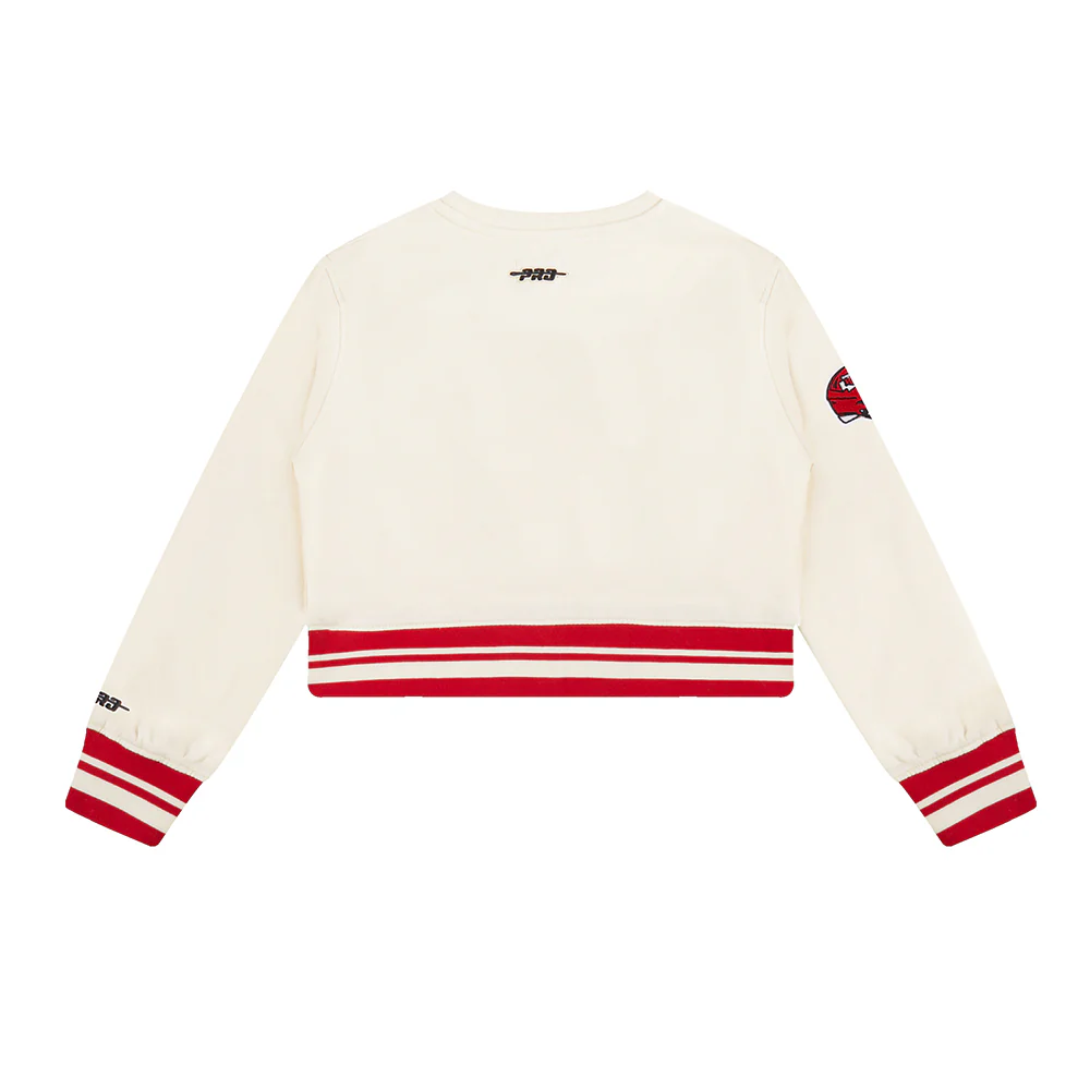 NFL KANSAS CITY CHIEFS RETRO CLASSIC LITTLE GIRLS RIB FLEECE CREWNECK (EGGSHELL/ RED) - Image 4