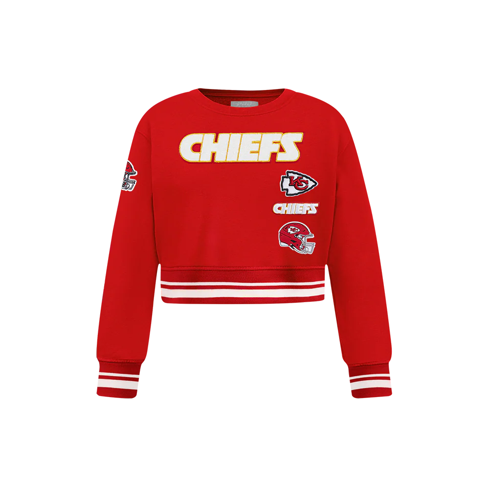 NFL KANSAS CITY CHIEFS RETRO CLASSIC LITTLE GIRLS  RIB FLEECE CREWNECK (RED)