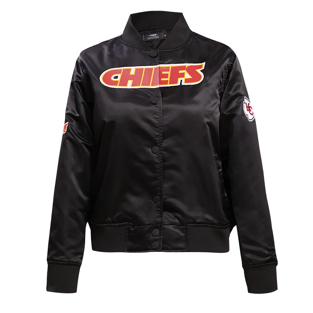 NFL KANSAS CITY CHIEFS CLASSIC WOMEN'S SATIN JACKET (BLACK)