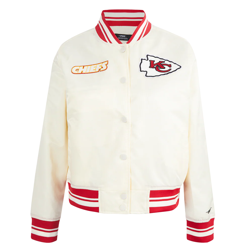 NFL KANSAS CITY CHIEFS RETRO CLASSIC WOMEN'S RIB SATIN JACKET (EGGSHELL/ RED)
