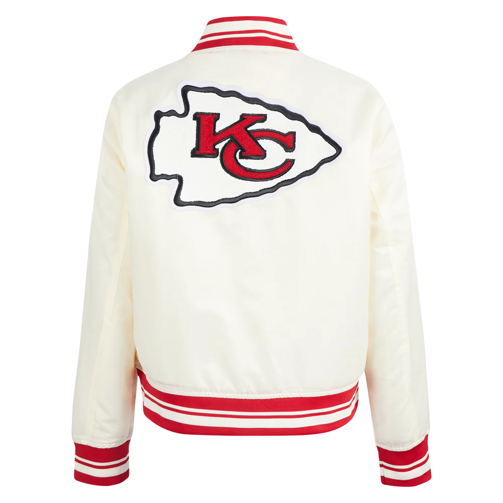 NFL KANSAS CITY CHIEFS RETRO CLASSIC WOMEN'S RIB SATIN JACKET (EGGSHELL/ RED) - Image 3