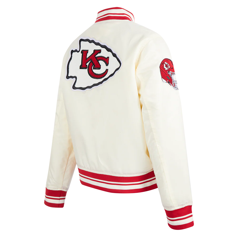 NFL KANSAS CITY CHIEFS RETRO CLASSIC WOMEN'S RIB SATIN JACKET (EGGSHELL/ RED) - Image 4