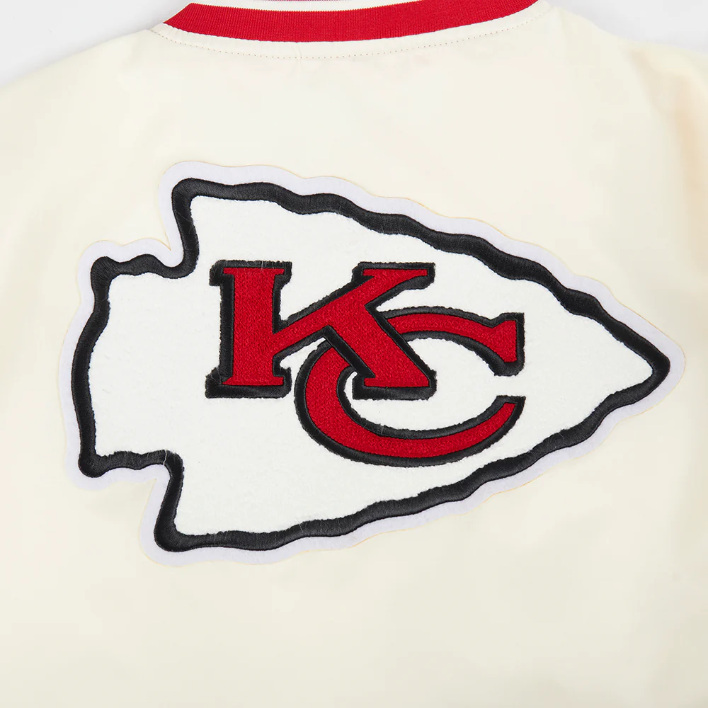 NFL KANSAS CITY CHIEFS RETRO CLASSIC WOMEN'S RIB SATIN JACKET (EGGSHELL/ RED) - Image 8