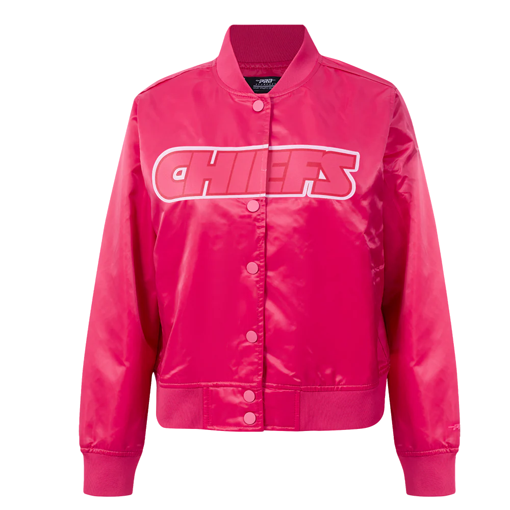 NFL KANSAS CITY CHIEFS TRIPLE PINK WOMEN'S SATIN JACKET (BEETROOT PURPLE)