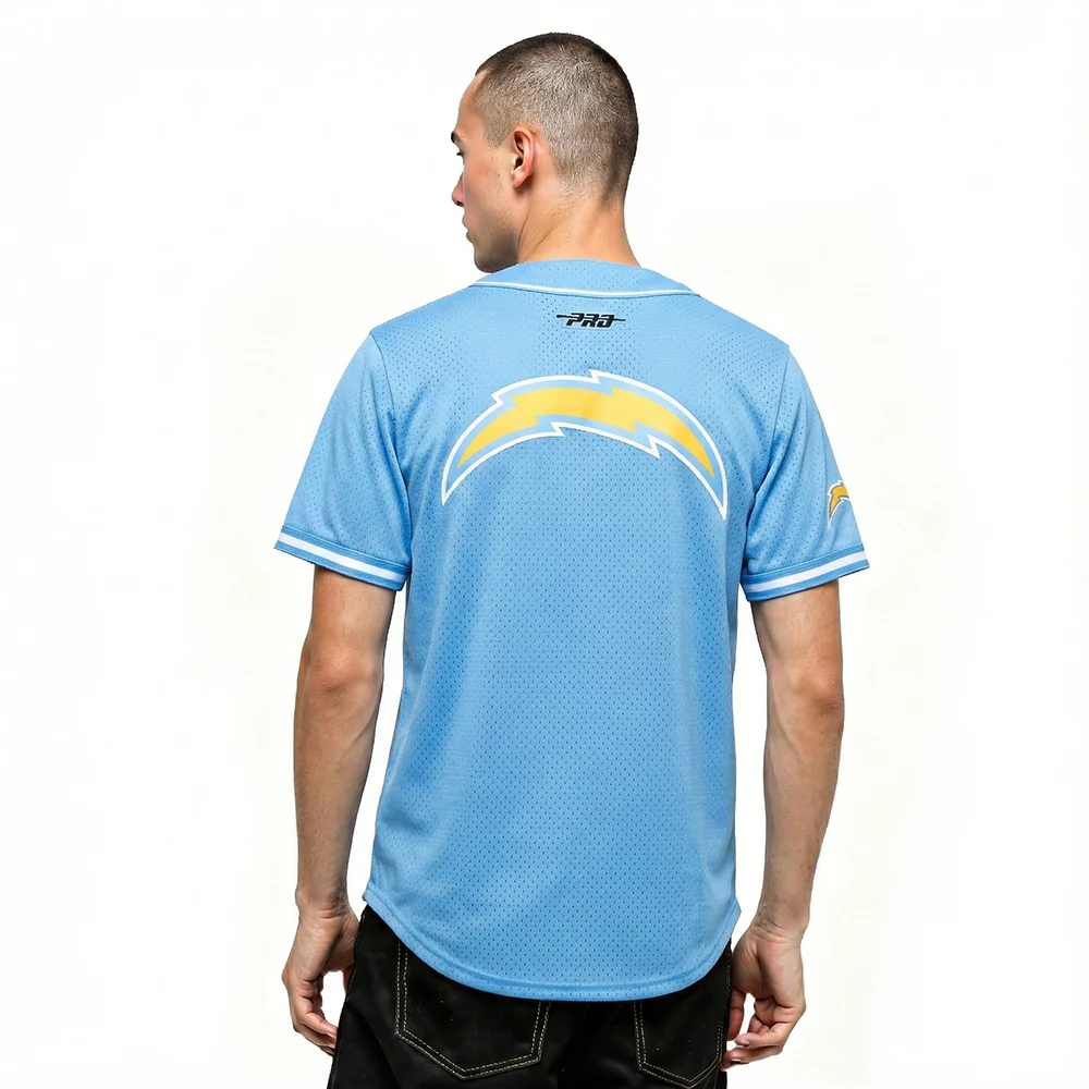 NFL LOS ANGELES CHARGERS JUSTIN HERBERT #10 CLASSIC MESH PNN MEN'S MESH BUTTON DOWN SHIRT (UNIVERSITY BLUE) - Image 2