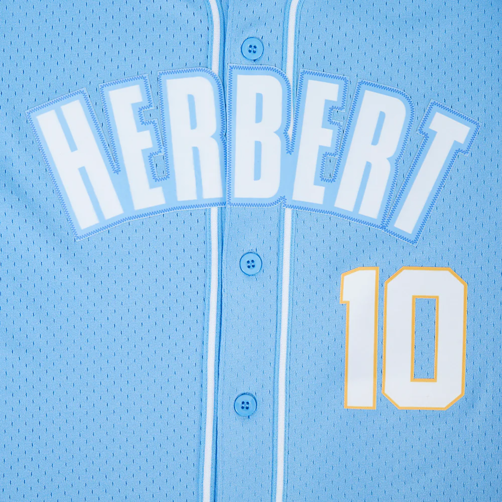 NFL LOS ANGELES CHARGERS JUSTIN HERBERT #10 CLASSIC MESH PNN MEN'S MESH BUTTON DOWN SHIRT (UNIVERSITY BLUE) - Image 6