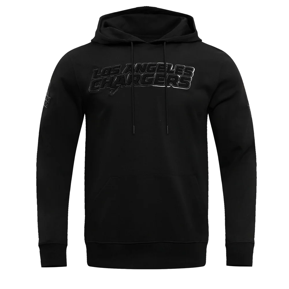NFL LOS ANGELES CHARGERS TRIPLE BLACK MEN'S DOUBLE KNIT PULLOVER HOODIE (TRIPLE BLACK MEN'S)