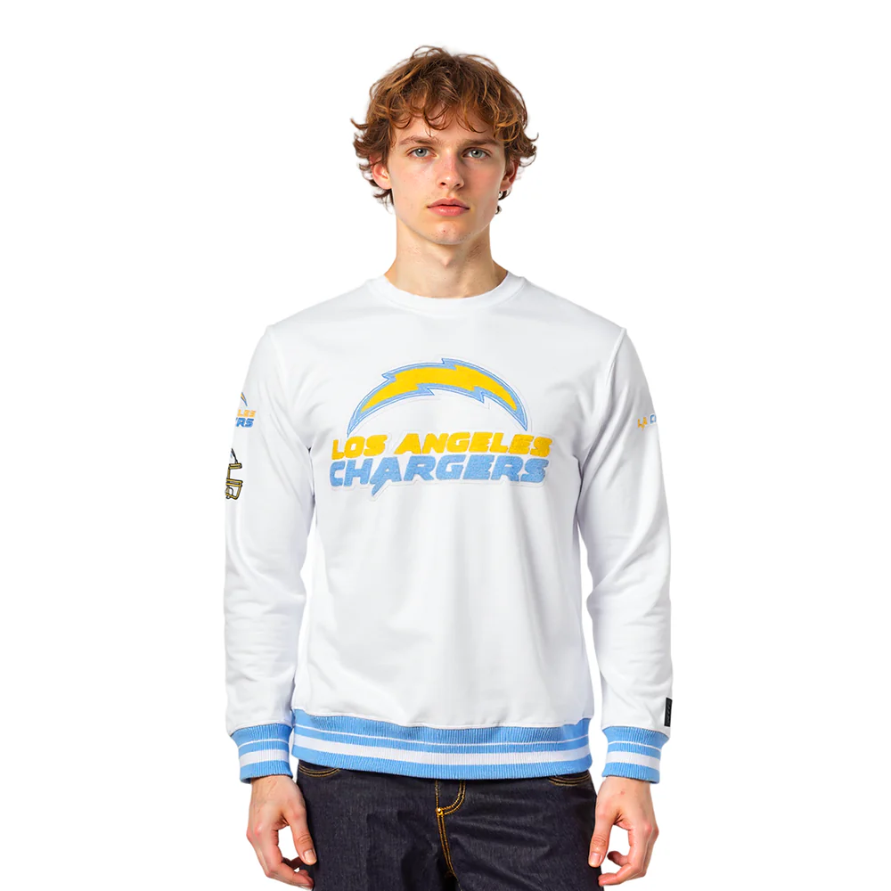 NFL LOS ANGELES CHARGERS MASHUP MEN'S RIB CREWNECK (WHITE/UNIVERSITY BLUE)