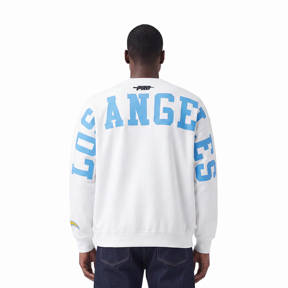 NFL LOS ANGELES CHARGERS WINGSPAN MEN'S DROP SHOULDER FLC CREWNECK (WHITE)