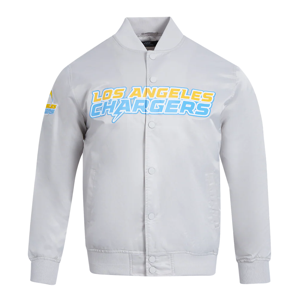 NFL LOS ANGELES CHARGERS BIG LOGO MEN'S SATIN JACKET (SILVER)
