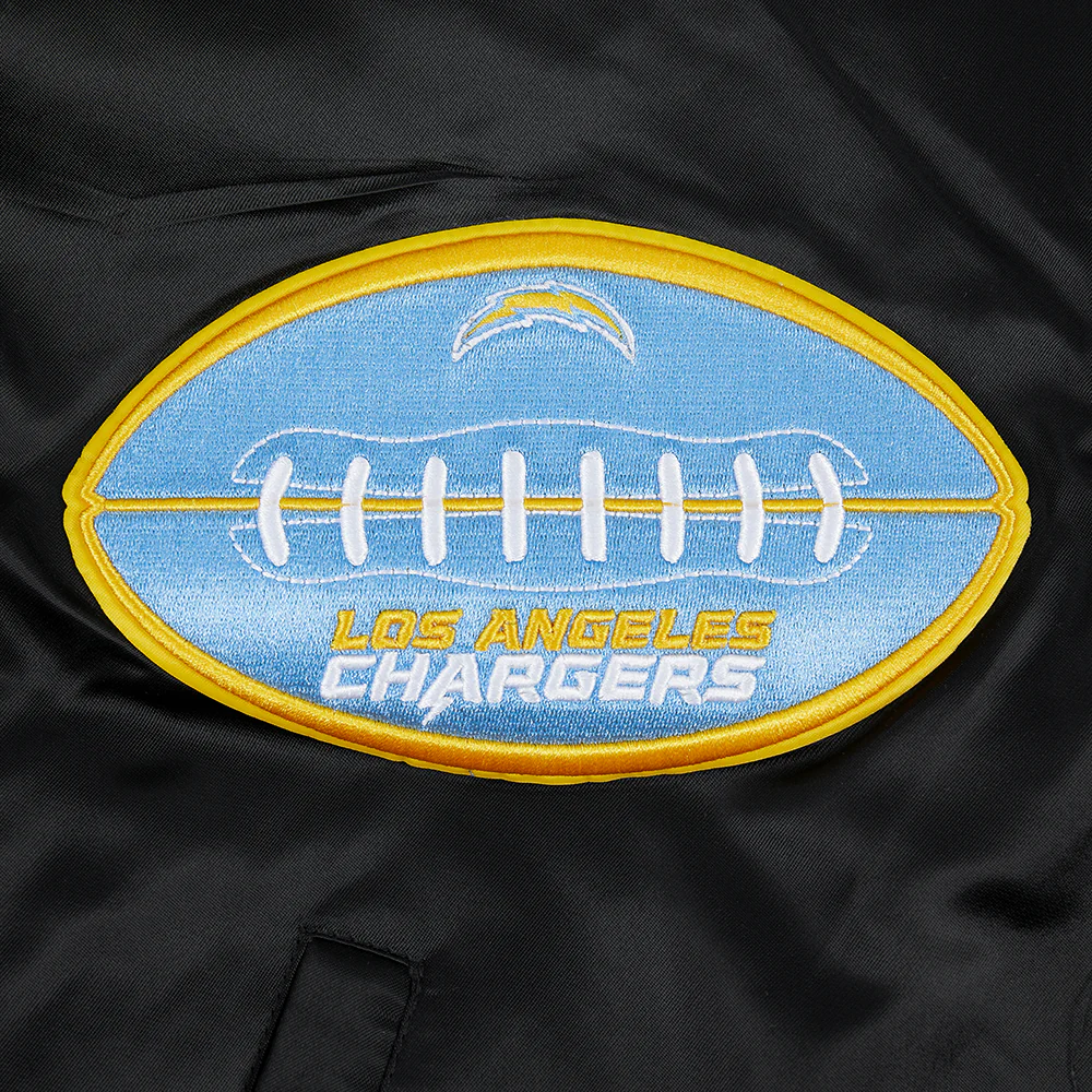 NFL LOS ANGELES CHARGERS OLD ENGLISH MEN'S RIB SATIN JACKET (BLACK) - Image 8