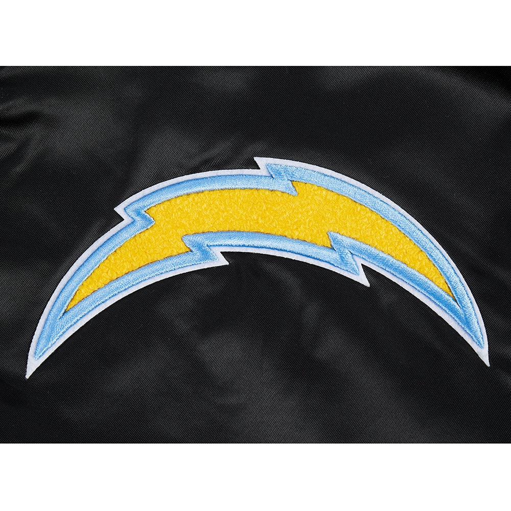NFL LOS ANGELES CHARGERS OLD ENGLISH MEN'S RIB SATIN JACKET (BLACK) - Image 9
