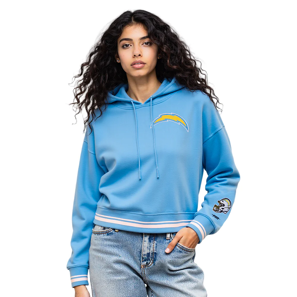 NFL LOS ANGELES CHARGERS MASHUP WOMEN'S RIB CROPPED PO HOODIE (UNIVERSITY BLUE) - Image 11