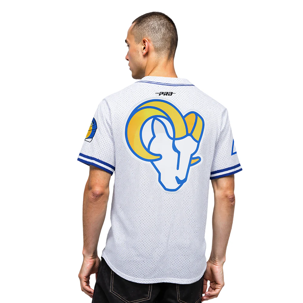 NFL LOS ANGELES RAMS CLASSIC MESH BUTTON DOWN SHIRT (WHITE/ROYAL BLUE) - Image 11