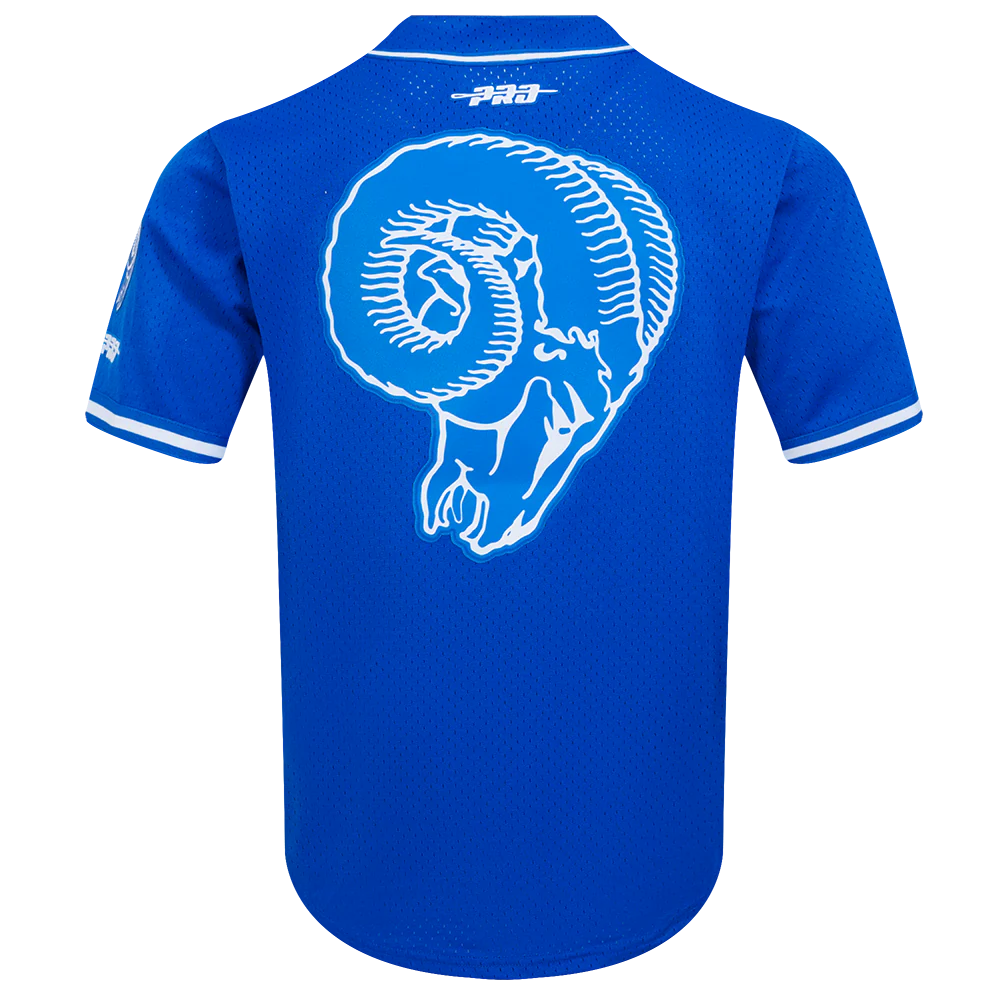 NFL LOS ANGELES RAMS ERIC DICKERSON #29 MEN'S MESH BUTTON DOWN SHIRT (ROYAL BLUE) - Image 3