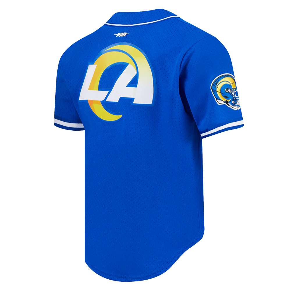 LOS ANGELES RAMS PUKA NACUA #17 CLASSIC MEN'S MESH BUTTON DOWN SHIRT (ROYAL BLUE) - Image 4