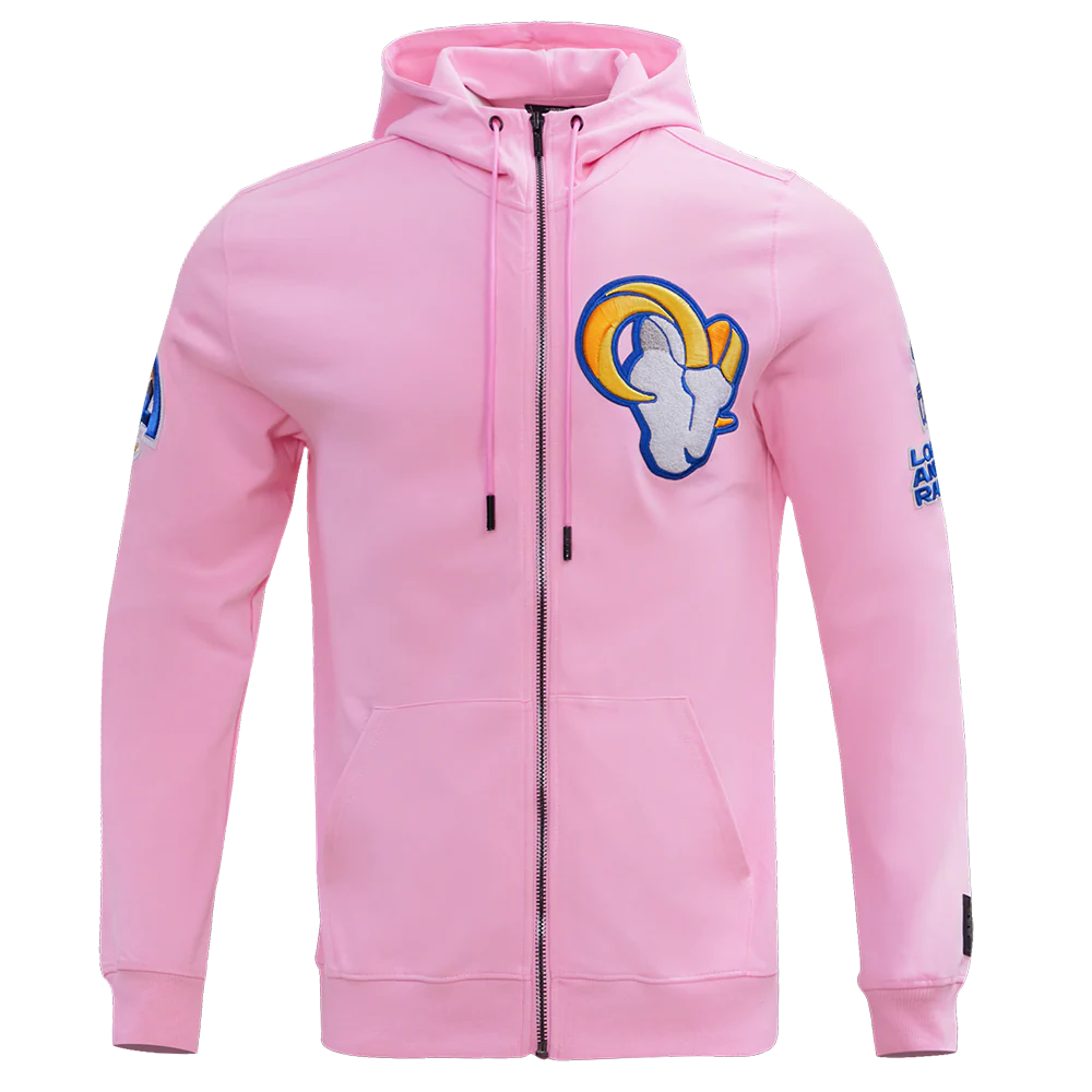 NFL LOS ANGELES RAMS CLASSIC CHENILLE DOUBLE KNIT FULL ZIP HOODIE (PINK)