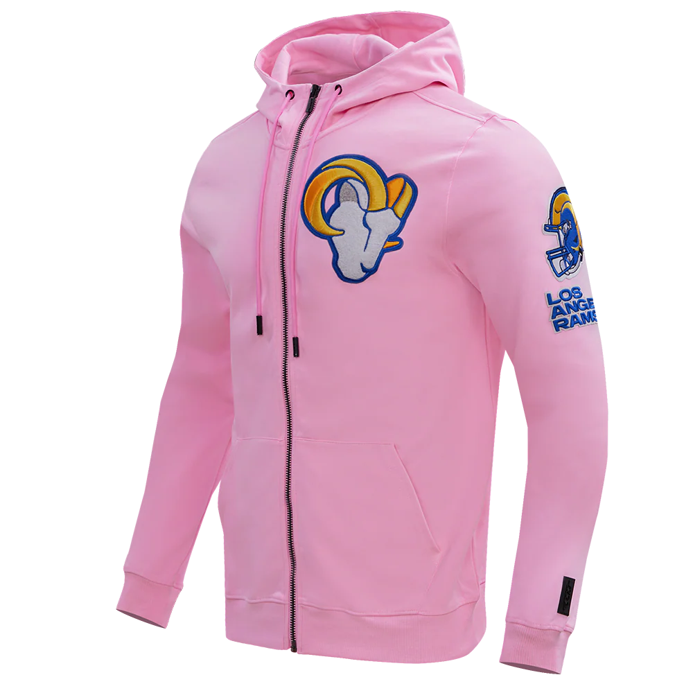 NFL LOS ANGELES RAMS CLASSIC CHENILLE DOUBLE KNIT FULL ZIP HOODIE (PINK) - Image 2