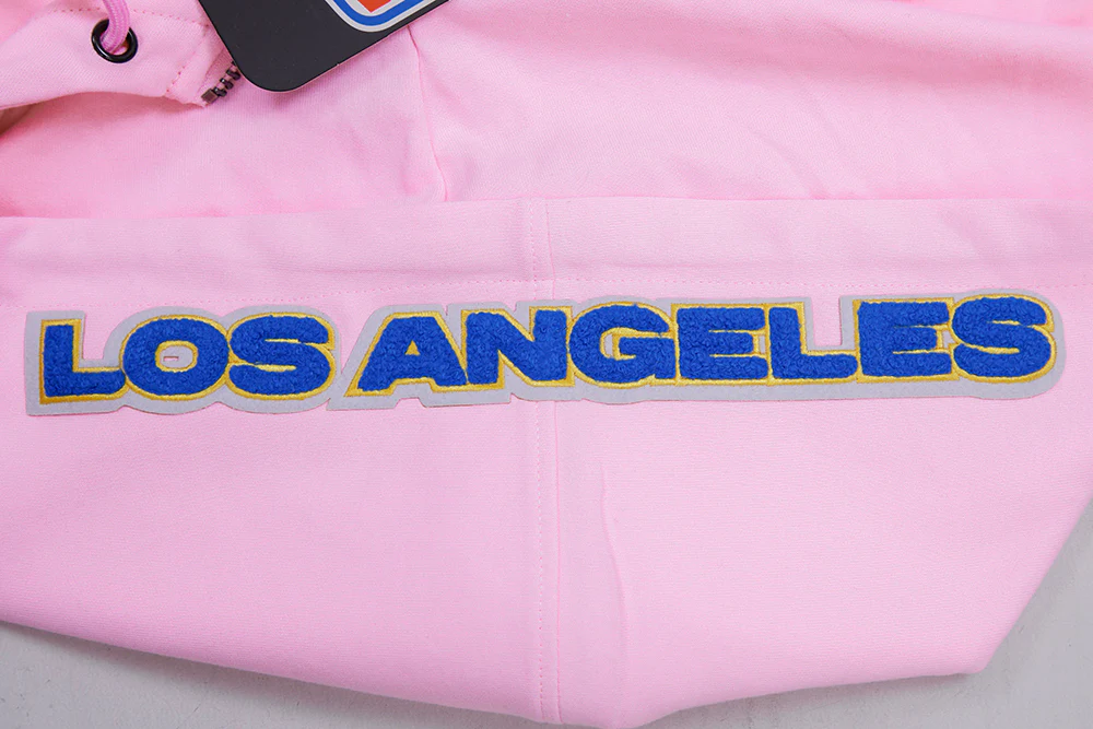NFL LOS ANGELES RAMS CLASSIC CHENILLE DOUBLE KNIT FULL ZIP HOODIE (PINK) - Image 5