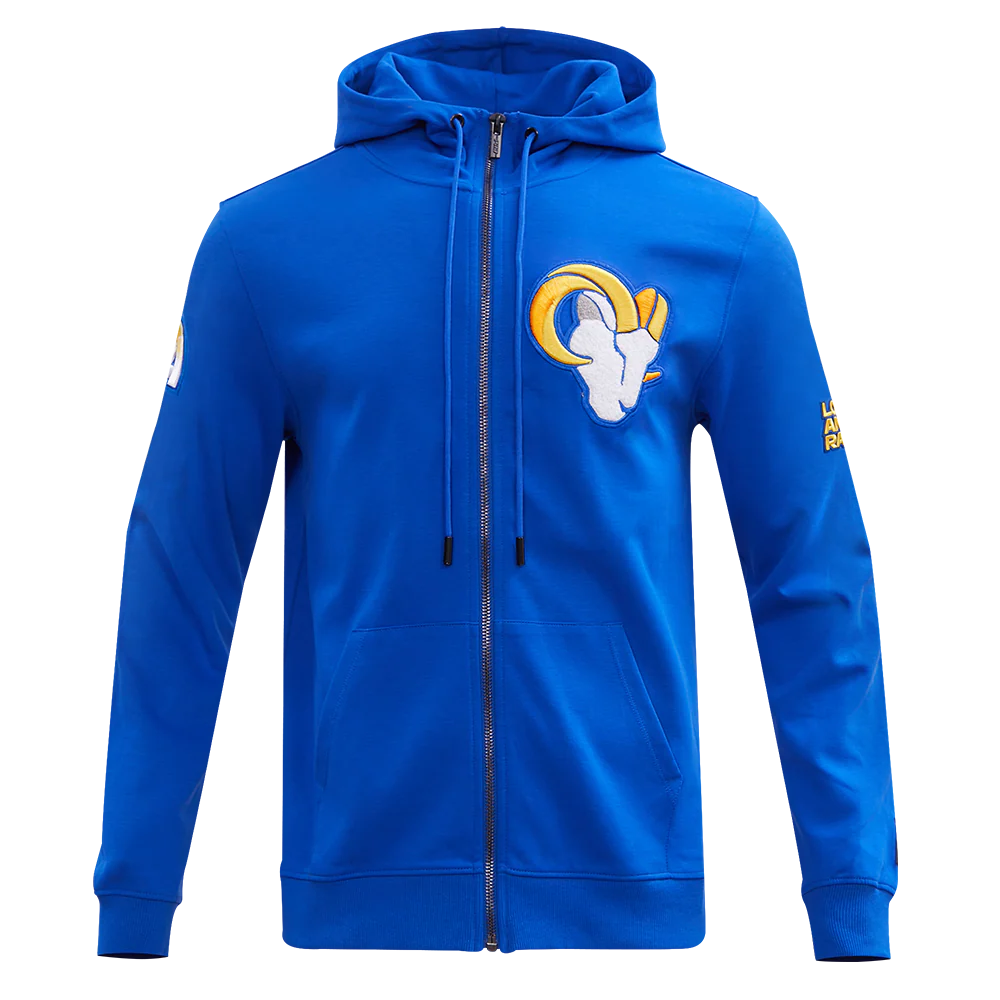 NFL LOS ANGELES RAMS CLASSIC CHENILLE MEN'S DOUBLE KNIT FULL ZIP HOODIE (ROYAL BLUE)