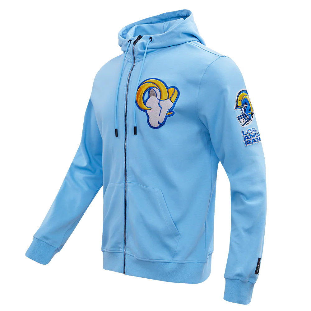 NFL LOS ANGELES RAMS CLASSIC CHENILLE DOUBLE KNIT FULL ZIP HOODIE (UNIVERSITY BLUE) - Image 2