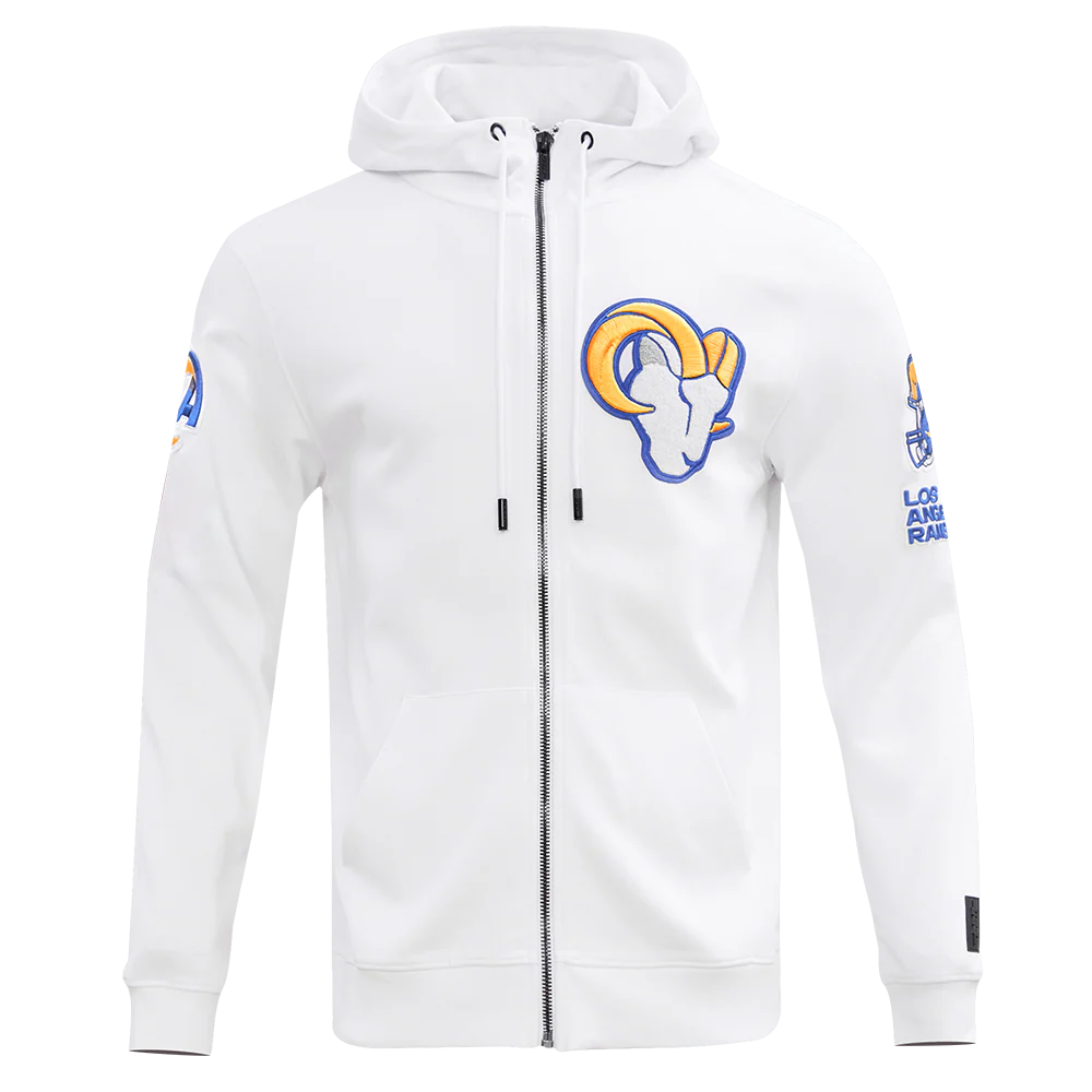 NFL LOS ANGELES RAMS CLASSIC CHENILLE DOUBLE KNIT FULL ZIP HOODIE (WHITE)
