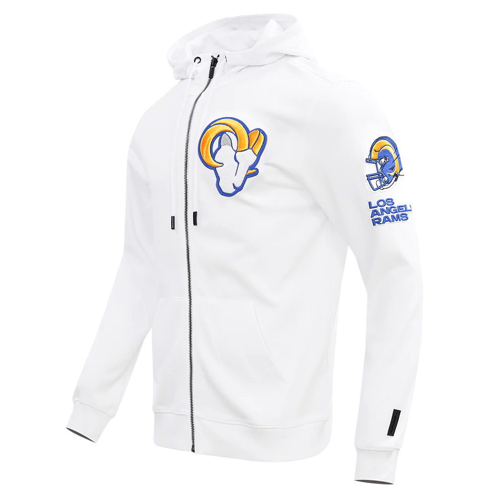 NFL LOS ANGELES RAMS CLASSIC CHENILLE DOUBLE KNIT FULL ZIP HOODIE (WHITE) - Image 2