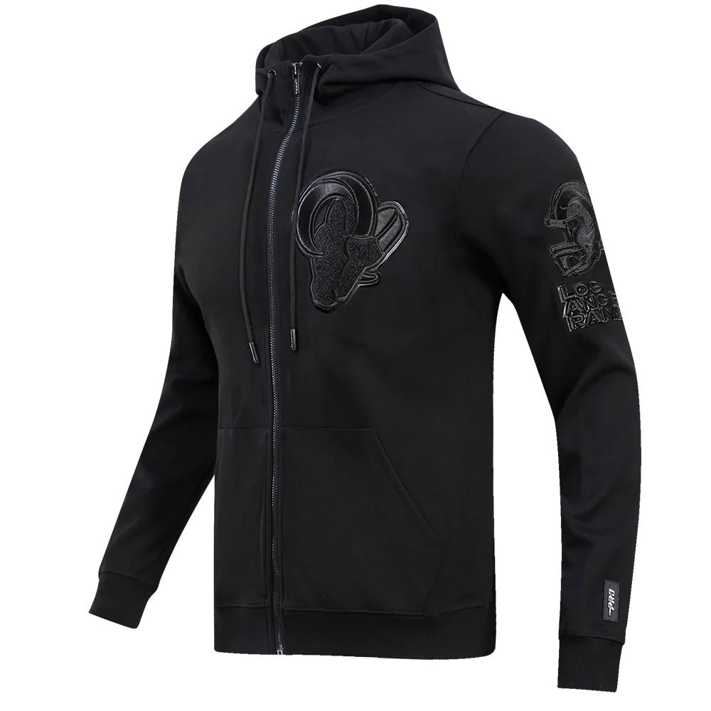 NFL LOS ANGELES RAMS TRIPLE BLACK FULL ZIP HOODIE (TRIPLE BLACK) - Image 2