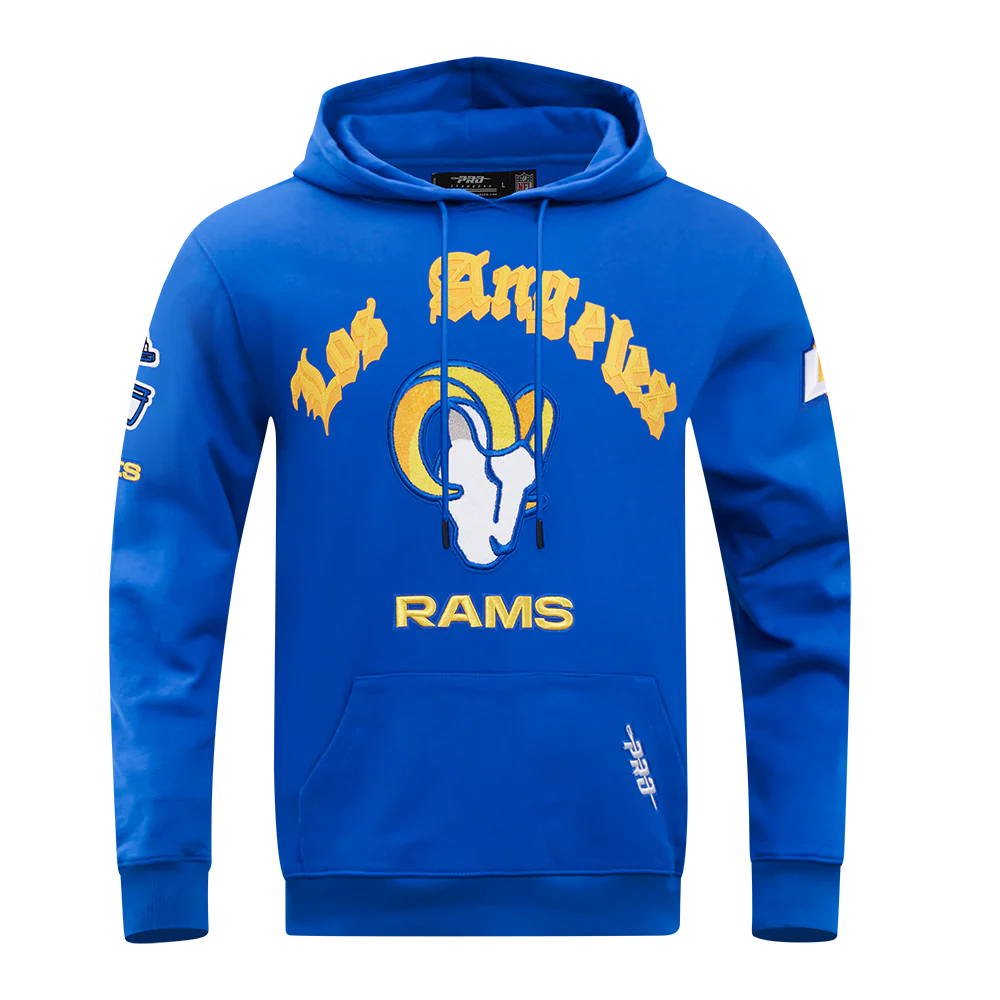NFL LOS ANGELES RAMS OLD ENGLISH MEN'S PO HOODIE (ROYAL BLUE)