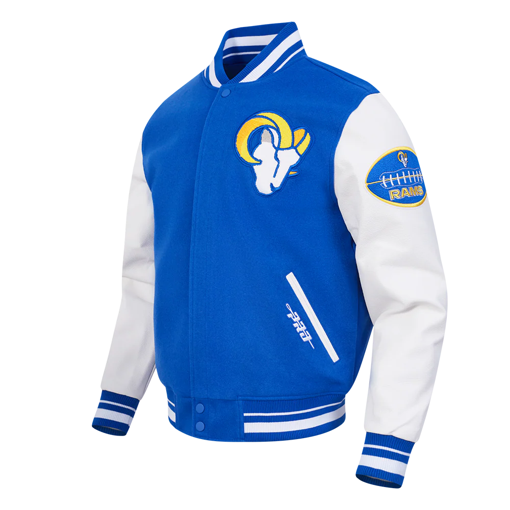 NFL LOS ANGELES RAMS OLD ENGLISH MEN'S RIB WOOL VARSITY JACKET (ROYAL BLUE/WHITE) - Image 2